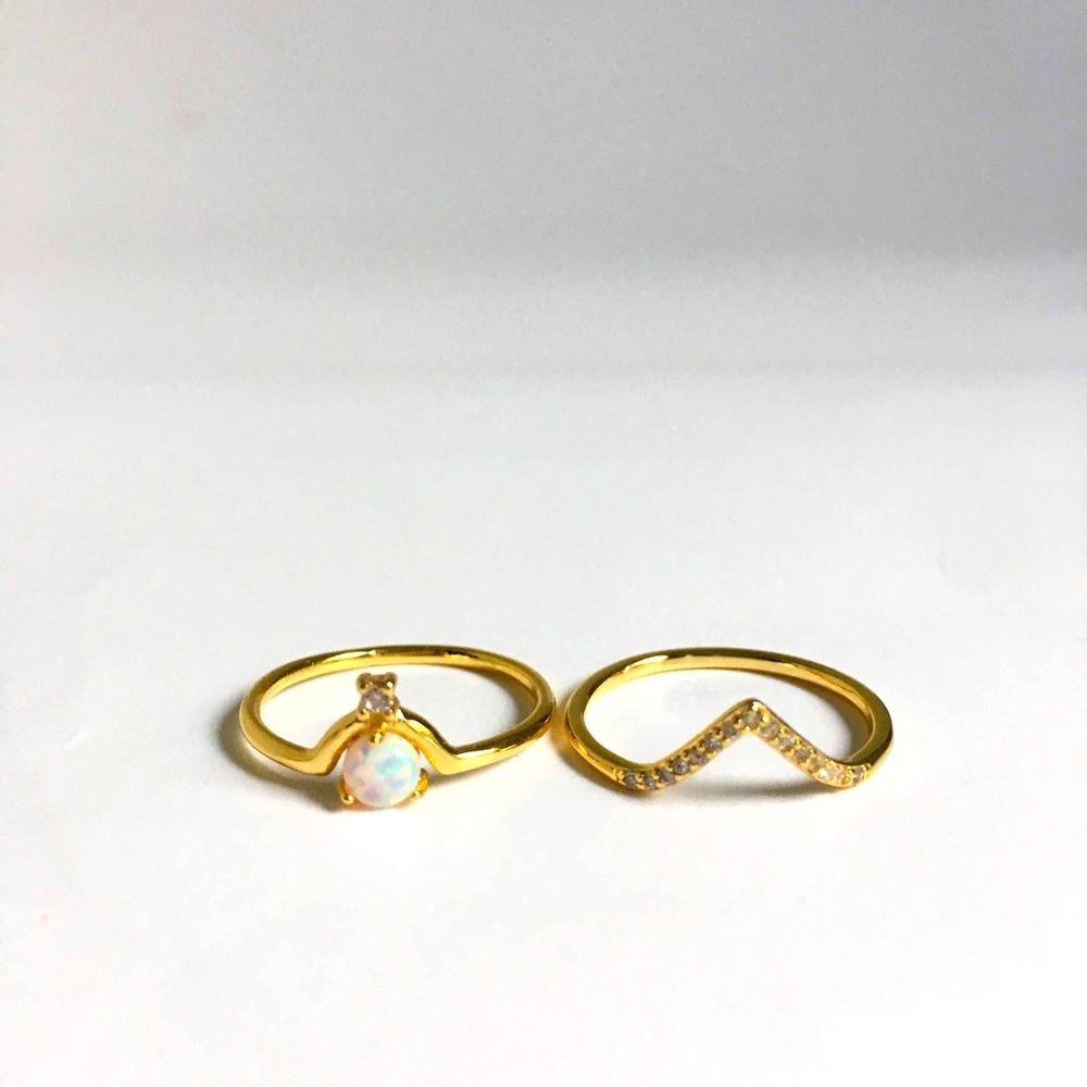 Gold Plated Stackable Ring Set. Round Synthetic O… - image 2
